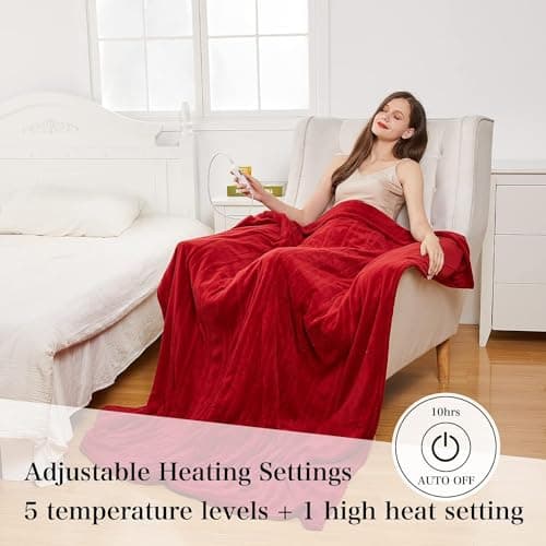 SELEPHANT Heated Blanket Twin Size, Burgundy, 50" x 70" Electric Throw Blankets with 5+1 Heat Settings Flannel Heating Blanket, 10hrs of Auto Off, Machine Washable-2 Years Warranty 6