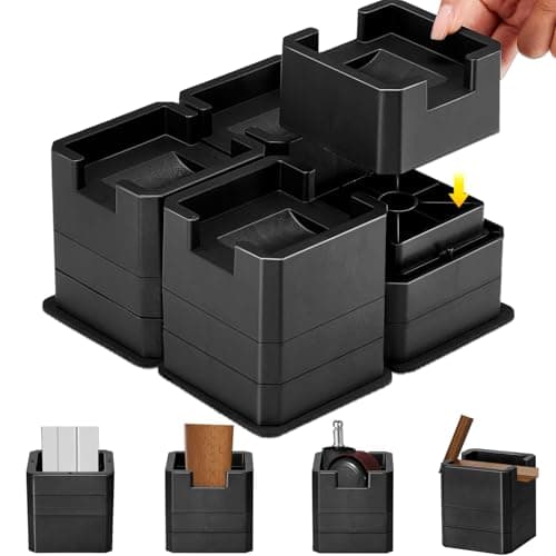 Feeloco Bed Risers,3 Inch Heavy Duty Furniture Riser for Legs,Adjustable Bed Lifts Risers for Sofa,Table,Desk,Couch,Chair,Bed Frame Accessories(Black 4 Pack,2+1inch)