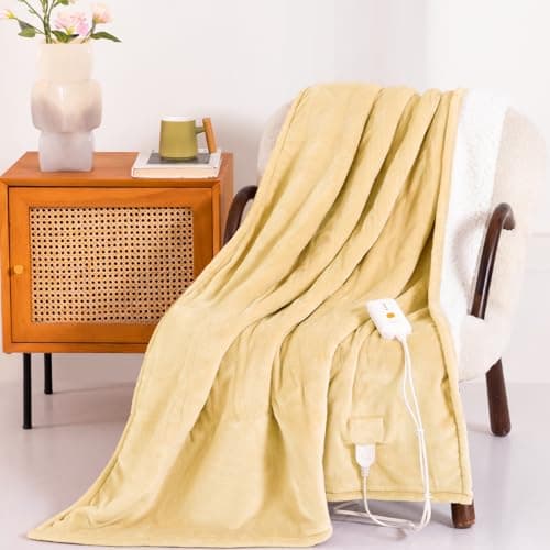 Templewet Heated Blanket Electric Throw 50" x 60" -Heated Throw Blanket with 4 Heating Levels & 3 Hours Auto Off,Machine Washable,ETL & FCC Certification(Cheesy Yellow)