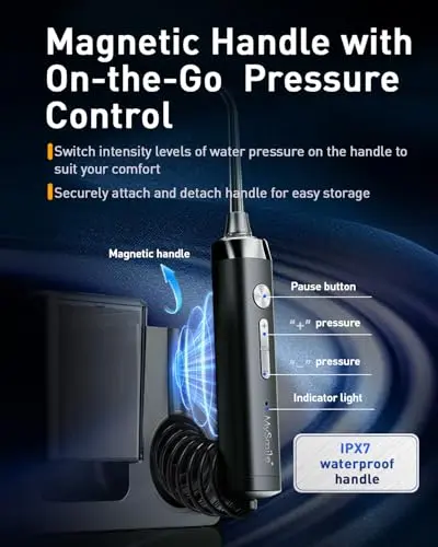 MySmile LP233 Pro UVC Sterilizable Countertop Water flossers for Teeth 800ML Digital Display Electric Oral Irrigator with a Water Filter 3 Modes and 6 Jet Tips (Graphite Grey) 8