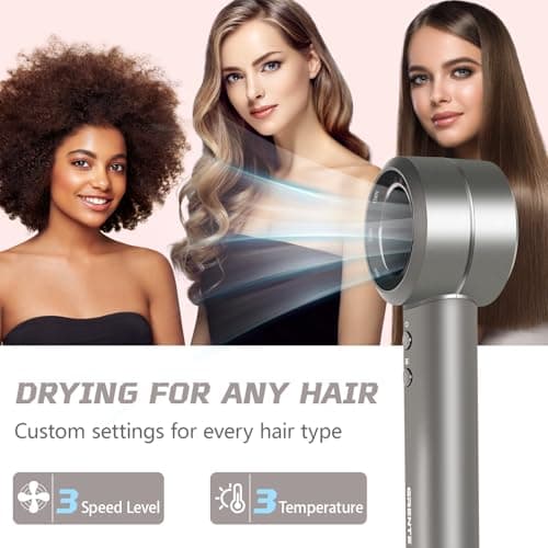 Grente High Speed Hair Dryer - 110,000 RPM Brushless Motor 1500W, 3 Speeds & 4 Heat Settings with Concentrator Nozzle, Thermostatic Hair Protection, Lightweight Quiet, Unisex Grey 8