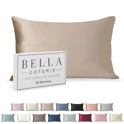 Bella Coterie Luxury Silk Pillowcase for Hair and Skin | 30 Momme | 100% Pure 6A Mulberry Silk | Super Soft | Perfectly Plush [Queen, Champagne]