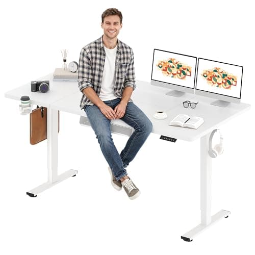 SANODESK Electric Standing Desk 71 x 32 Inches Height Adjustable Stand Up w/6-Button Controller Ergonomic Computer Desk with Splice Board for Home Office, White Frame + White Tabletop