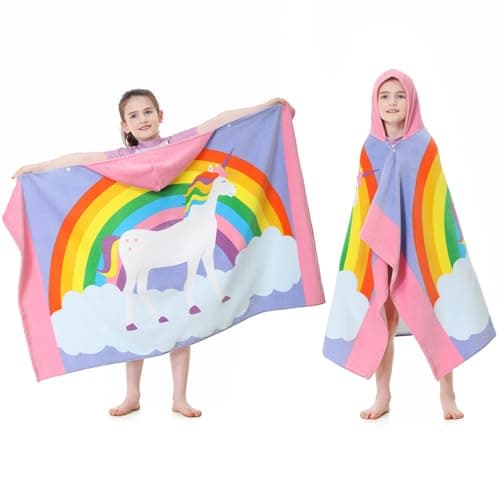MOKANI Kids Cotton Hooded Towels | Super Soft & Thick & Super Absorbent | 50" x 30" Beach Bath Swimming Towels for Girls Boys Ages 3-12