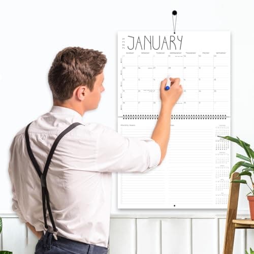 GuassLee Wall Calendar 2025-12 Months Hanging Wall Calendar from Jan. 2025 to Dec. 2025, 14.5" x 11" At a Glance Monthly Planner with Goals & Note for Office School Home Organizer, Double-sided 5