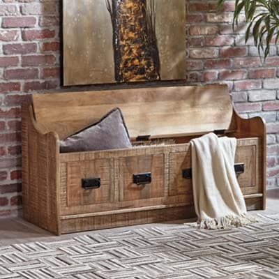 Signature Design by Ashley Garrettville Vintage Distressed Solid Wood Entryway Storage Bench, Brown 10