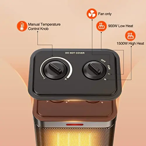 Space Heater for Indoor Use, 1500W PTC Ceramic Heater with Thermostat, Small Space Heater 2S Rapid Heating, 3 Modes, Electric Portable Heater with Safety Protection for Bedroom, Quiet Office 5