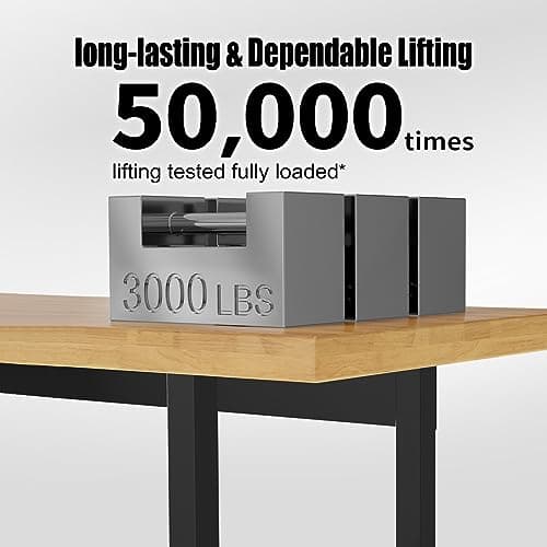 60” Heavy-Duty Solid Wood Work Bench Work Table with Wheels, Adjustable Height Portable Workbench with Power Outlets, 3000 Lbs Capacity Workstation for Garage, Workshop 5