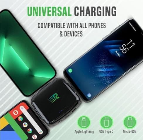 Rush Charge Universal Comet Portable Power Bank 3200mah, 2.1A High-Speed Fast Charging - Apple Lightning, Type C, Micro-USB Charges 3 Devices at a Time Pre-Charged Compatible with iPhone 17 16 15 14 6