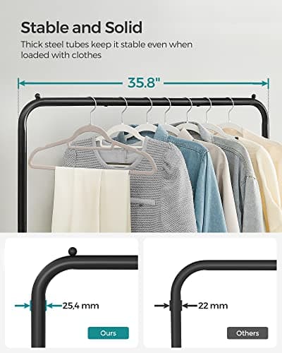 SONGMICS Clothes Rack with Wheels, Clothing Rack for Hanging Clothes, 25.4 mm Metal Garment Rack with Dense Mesh Storage Shelf, 110 lb Load Capacity, 2 Brakes, Black UHSR25BK 6