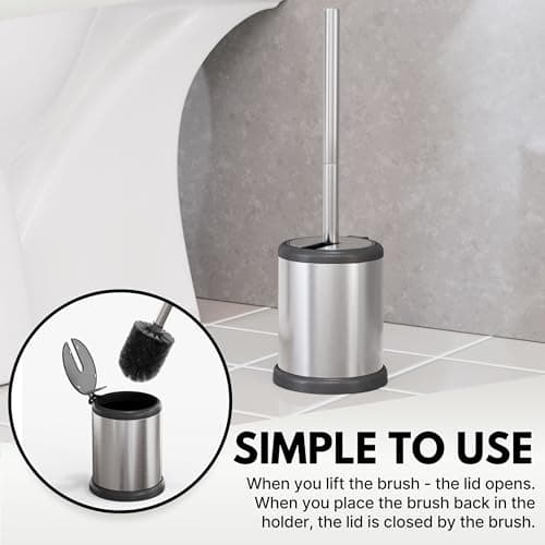 ToiletTree Products Toilet Brush with Lid - Sleek Toilet Bowl Brush and Holder - Toilet Scrubber Brush Set with Heavy-Weight Base - Lidded Toilet Bowl Cleaner Brush and Holder - Chrome 6