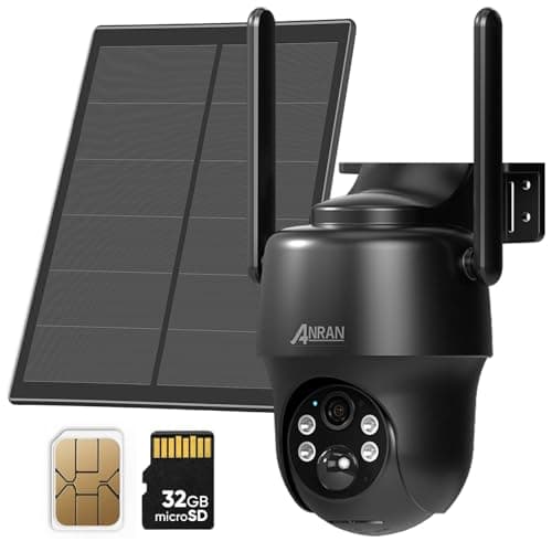 ANRAN 4G LTE Cellular Solar Security Camera Wireless Outdoor,No WiFi 2K Solar Powered Camera,Color Night Vision,360° Live View, PIR Motion Sensor,2 Way Talk,Black (SIM Card & 32GB SD Card Included)