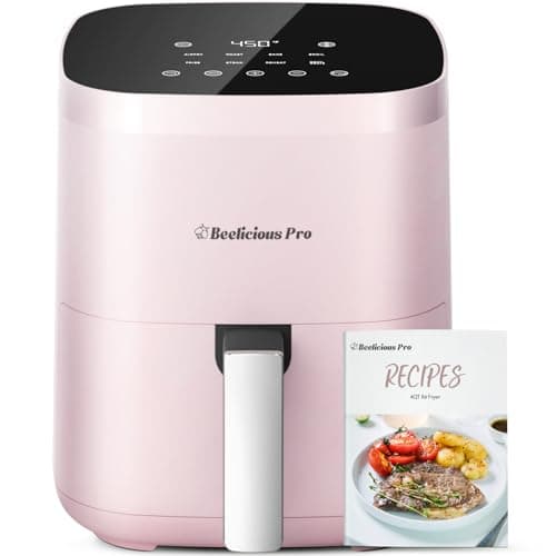 Air Fryer, Beelicious 8-in-1 Smart Compact 4QT Air Fryers, Shake Reminder,450°F Digital Airfryer with Flavor-Lock Tech, Tempered Glass Display, Dishwasher-Safe & Nonstick, Fit for 1-3 People, Pink