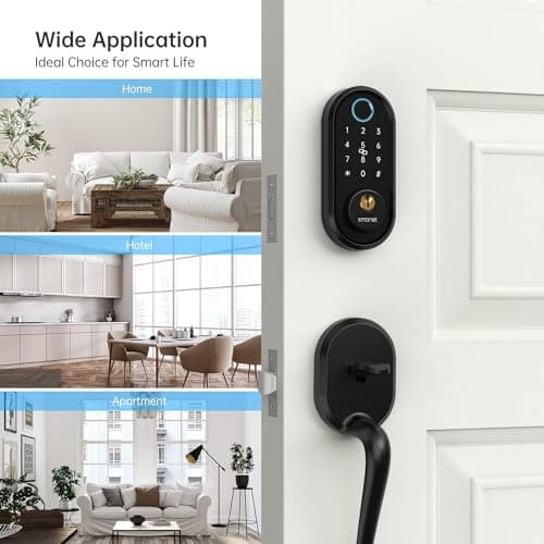 Smart Front Door Lock Set: SMONET Keyless Entry Door Lock Deadbolt with Handle Set Keypad Fingerprint Locks Alexa Electronic Digital Locksets with Bluetooth APP/IC Cards/Auto Lock, Matte Black 7