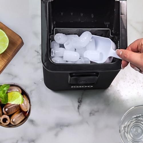 Igloo Portable Ice Maker with Scoop & Basket- Ice Maker with LED Control Panel & 1.5 Quart Water Tank-Ice Cube Maker Produces 26 Lbs. of Ice in 24 Hours With 8 Large or Small Cubes In 7 Minutes- Black 7