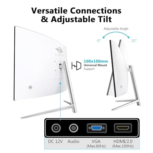 Z-Edge 27-inch Curved Gaming Monitor, Full HD 1080P 1920x1080 LED Backlight Monitor, with 100Hz Refresh Rate and Eye-Care Technology, 178° Wide View Angle, VGA+HDMI 5