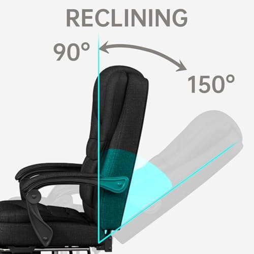 Fabric Office Task Chair- Computer Ergonomic Desk Chair- High Back Executive Chairs Height Adjustable with Footrest Lumbar, 360° Swivel Gaming Office Desk Chair with Flip-up Armrest for Adult, Black 6