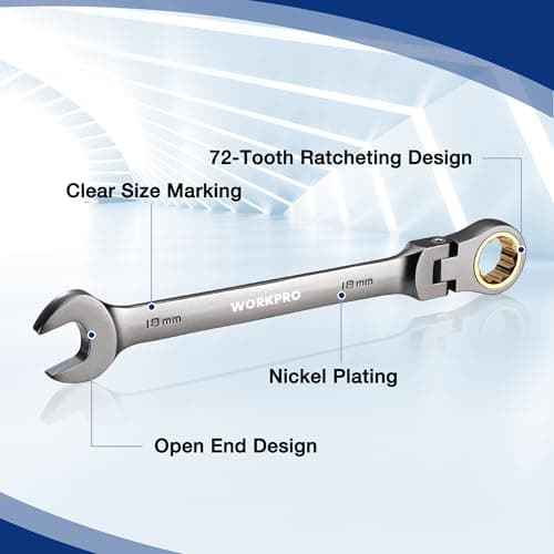 WORKPRO 22-Piece Flex-Head Ratcheting Wrench Set, Ratchet Combination Wrench Sets with Organizer Box, Nickel Plating, 72 Teeth, Metric 6-18mm & SAE 1/4-3/4" 7