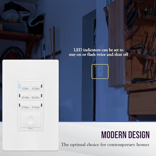 ENERLITES 4-Hour Countdown Timer Switch, 5-10-30-60 Min, 2-4 Hour, for Bathroom Fans, Lights, 120VAC Neutral Wire Required, UL Listed, HET06-W-2PCS, White, 2 Pack 6