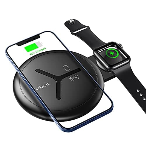 Nalwort 2 in 1 Wireless Charger Compatible with iPhone Apple Watch and AirPods Qi Fast Charger Wireless Charging Station for iPhone 15/14/13/12/11, iWatch 6/SE/5/4/3/2/1 and More(No Adapter)