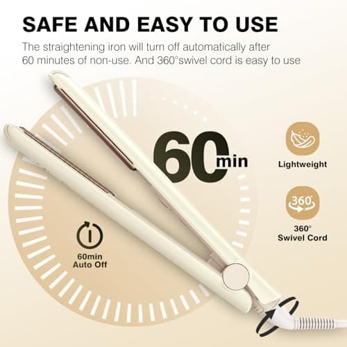 MiroPure 1 Inch Flat Iron, Hair Straightener with 30S Fast Heating & 60min Auto Shut-Off, Hair Straightener and Curler 2 in 1 with 3D Ceramic Floating Plates, Beige 5