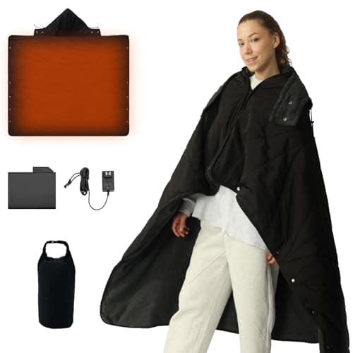 ZonLi Heated Blanket Battery Operated, Wearable Portable Electric Blanket with Rechargeable Battery, 50"x60" Cordless Heated Blanket, Waterproof, Machine Washable(Black)