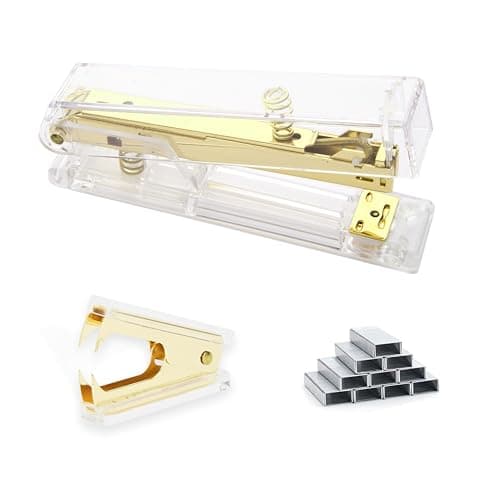 Gold Acrylic Stapler, Desktop Stapler, 25 Sheet Capacity, Includes 1000 Staples and Staple Remover
