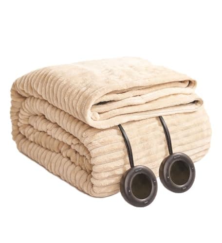 HOMISPRITE Heated Blanket King Size 100"x90",ETL Certification-6 Heating Levels Electric Blanket&1-10 Hour Auto Off,Heating Blanket with Dual Controller (Beige)