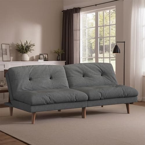 Flamaker Convertible Futon Sofa Bed Futon Couch with Adjustable Back Upholstered Sleeper Sofa Bed for Living Room Furniture (Fabric,Grey) 7