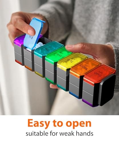 Extra Large Pill Organizer 2 Times a Day – XL Pill Box 7 Day with Big AM/PM Compartments – Fits Large Vitamins, Supplements & Gummies, for 7 or 14-Day Use, Color-Coded, Senior-Friendly, No Spills 7