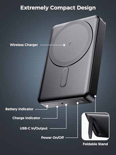 for Magsafe Portable Charger,10000mAh Wireless Magnetic Power Bank with Stand,PD 20W Fast Charging Battery Pack Hiking/Camping/Travel Essential Phone Charger for iphone 17/Air/16/15/14/13/12 Series 7