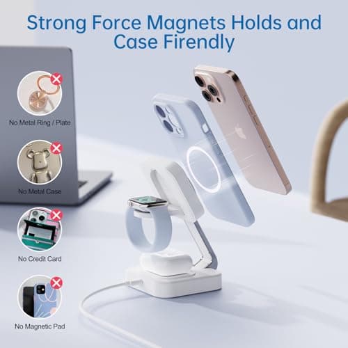 2026 Traveling Wireless Mag-Safe Fast Charging Station,Magnetic 3 in 1 Charger with iPhone 17 16 15 14 13 12 Pro Max Plus,Apple Watch Series & Air pods 4 3 2 Pro-Gifts for Wife & Husband(White) 6