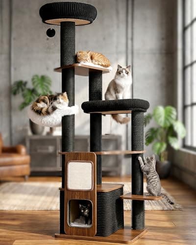 Purrlato 63" Modern Cat Tree Tower for Indoor Cats, Heavy Duty Cat Trees for Large Cat, Adult Maine Coon Cat Tree Tower with Scratching Post, Extra Large Top Perch, Cat Condos, Jet Black 5