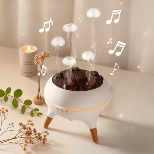 Mushroom Cloud Humidifier, Aromatherapy Essential Oil Diffuser with Sound-Activated Mode, 7-Smoke Modes Jelly Fog & Color LED, Large Water Tank with Auto-Shutoff, for Home Bedroom Office Yoga Studio​