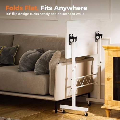 COMHOMA Small Standing Desk Adjustable Height & Tiltable Tabletop, Mobile Stand Up Desk for Laptop, Portable Computer Table for Home Office Work and Walking Pad Treadmill, Height 30.7"-46.4", White 5