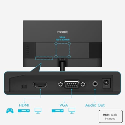 KOORUI 22 Inch Computer Monitor Full HD 1080P 100Hz PC Gaming Screen VA Panel Ultra-Slim Display 4000:1 Contrast Ratio with Adpitive Sync (HDMI/VGA/VESA Compatible 100x100mm/Audio Out), Tilt, Black 11