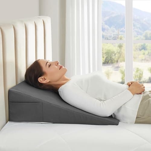 Horbaunal Dark Grey Bed Wedge Pillow Cover with Zipper Design, Wedge Pillowcase Protector with Side Pocket for Storage, 24" L x 24" W x 12" H(Pillow Not Include) 5