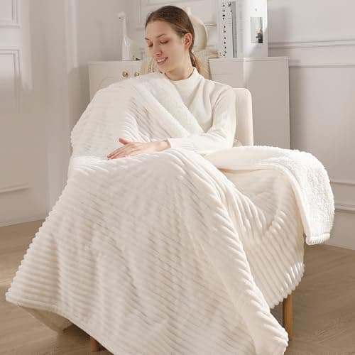 Zorvixia Electric Heated Blanket Thow 50''x60'' - Fast Heating Blanket Striped Pattern Flannel & Cuddly Sherpa Electric Blanket Throw with 5 Heat Settings & 4 Hour Auto Off, Great Gift to Elderly 9