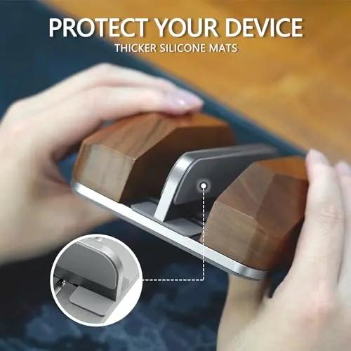 Dual Laptop Holder Vertical Laptop Stand, Natural Wood, Adjustable Dock, Wooden Laptop Stand, Vertical Laptop Holder for Desk, Widen Dock Fits All MacBook/Surface Pro 2 Devices (Black Walnut) 6