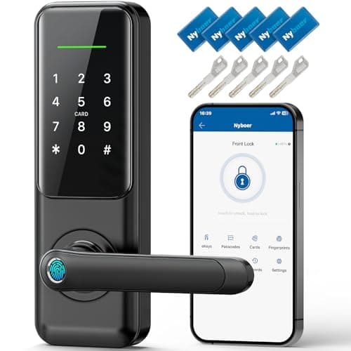 Fingerprint Smart Door Lock with Handle: Keyless Entry Keypad Lock for Front Door, Nyboer Electronic Digital Lock, Lockset Replacement for Exterior Doors