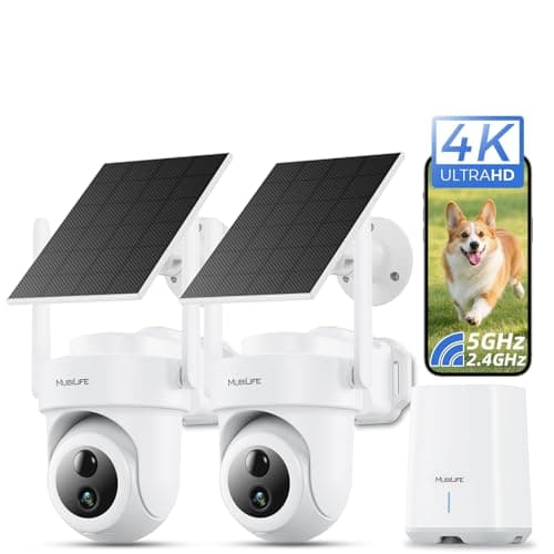 MUBILIFE 4K Security Cameras Wireless Outdoor, No Subscription, 8MP Solar Powered Cameras for Home Security, 64GB Local Storage, AI Auto Tracking, Color Night Vision, 2.4&5GHz WiFi, 2-Cam Kit