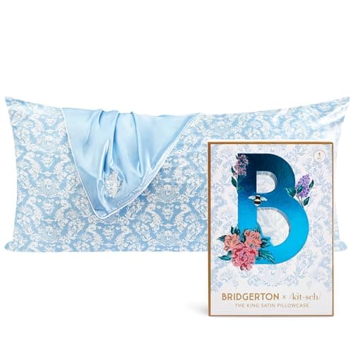 Bridgerton x Kitsch Satin Pillowcase with Zipper for Hair & Skin - Softer Than Silk Pillow Cases, Smooth Cooling Satin Pillow Case, Wrinkle-Free - King Size Satin Pillow Case (19x36) - Toile De Blue