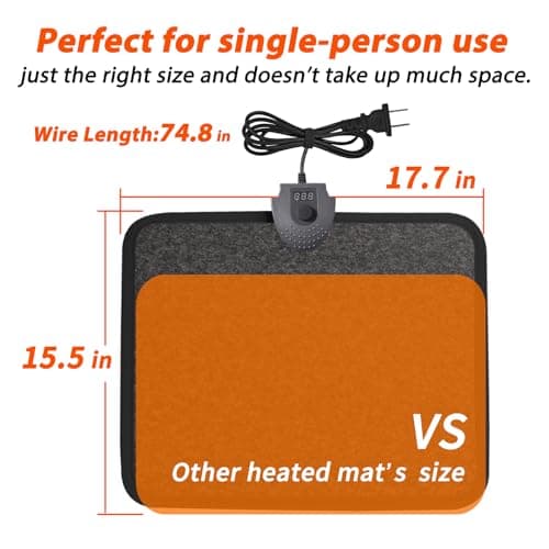 Hodeamy Heated Floor Mat Under Desk for Foot Warmer - Wider 110V Adjustable Temperature Electric Space Heaters Heating Pad - Carbon Crystal & Energy Saving Feet Warmers for Office,Home (Black Gray) 7