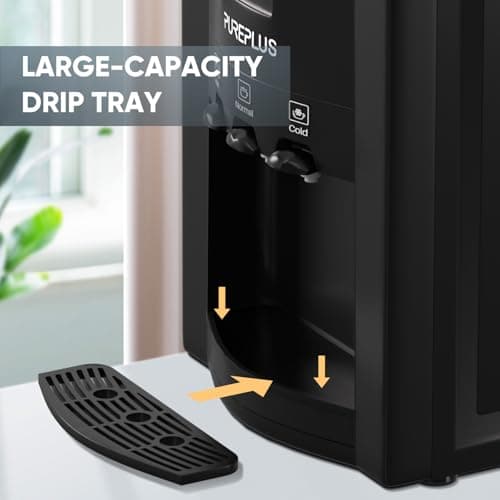 PUREPLUS Top Loading Countertop Water Dispenser, 3 or 5 Gallon Water Cooler, 3-Temperature Settings for Hot & Cold, Room Temperature Water, Removable Drip Tray, Compact for Home, Office, Dorm & RV Use 7