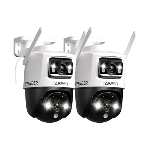 Defender Exclusive Bundle: AI Powered Guard Pro 3K Plus Dual Lens PTZ WiFi 6/Bluetooth Security Camera, Plug-in Power, AI Human/Vehicle Detection, 2 x 128 GB SD Card, Mobile App, 2 Pack