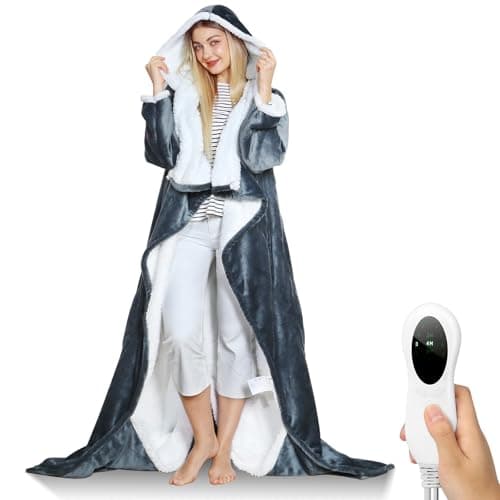 Tagefa Wearable Electric Blankets, Heated Snuggle Blanket, 70"*50" Flannel Sherpa Electric Heating Throw Blanket with Hood, Sleeves, Foot Pocket, 10 Heating 3 Timer Settings for Women Men