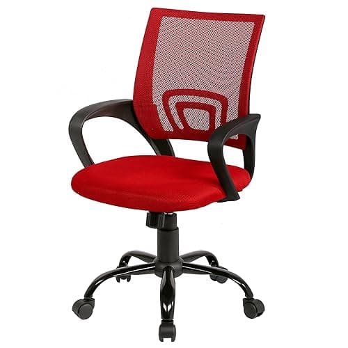 PayLessHere Office Computer Chair Ergonomic Cheap Desk Chair Adjustable Comfortable Mid Back Task Rolling Swivel with Lumbar Support for Home Office Desk, Red