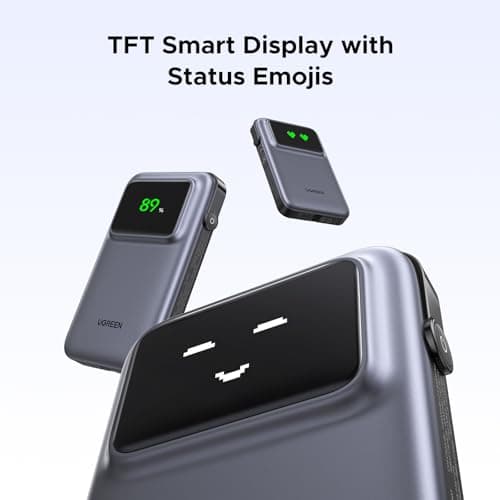 UGREEN Uno Power Bank with Built-in USB-C Cable 10,000mAh Portable Charger PD 30W Fast Charging Battery Pack with TFT Display for iPhone 16 Series/Galaxy S24/LG/Pixel/iPad/Airpods and More 3