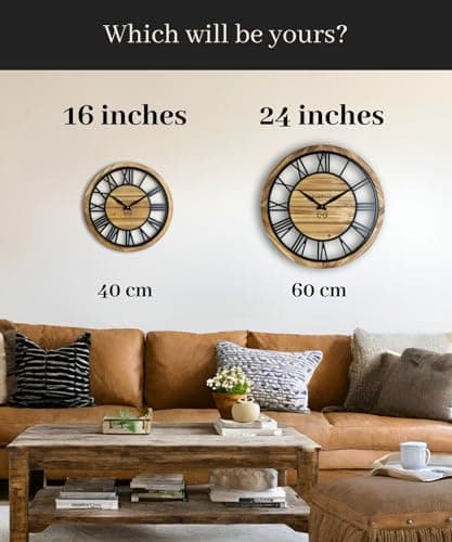 Montoire 16 Inch Wall Clock - Farmhouse Wall Clock Large for Living Room Decor - Battery Operated 16 Inches or Larger with Decorative Roman Numerals 8