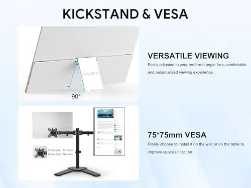 16" OLED Portable Monitor, 3K 2880x1800 120Hz 0.1ms USB-C HDMI OLED Monitor with Ultra-Thin Bezels 120% DCI-P3 Kickstand Speakers VESA for Laptop Mini PC Windows Mac Phone PS4 PS5 Switch, Silver 6